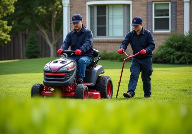 Lawn care team working on a property