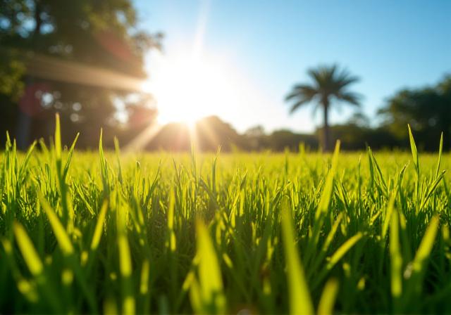 Sun-drenched summer lawn in Florida
